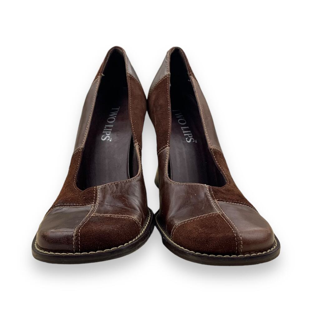 Two Lips Brown Leather Suede Patchwork Square Toe… - image 2